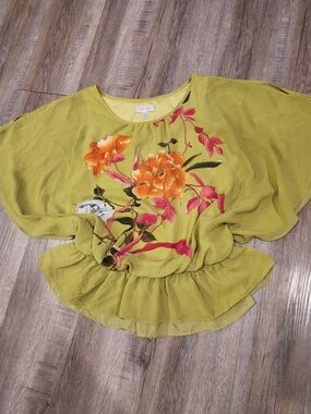 Women's Green Floral Peplum Blouse